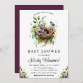 水彩フローラ春バードネストベビーシャワー 招待状 (正面/裏面)