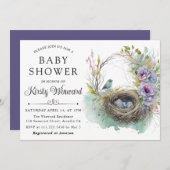 水彩フローラ春バードネストベビーシャワー 招待状 (正面/裏面)