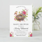 水彩フローラ春バードネストベビーシャワー 招待状 (スタンド正面)