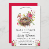 水彩フローラ春バードネストベビーシャワー 招待状 (正面/裏面)