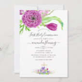 水彩フローラ春ファーストホーリーコミュニオン 招待状 (正面)