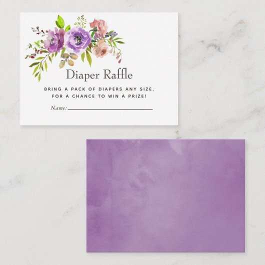 水彩フローラ春ベビーシャワーおむつラッフル エンクロージャーカード (正面/裏面)