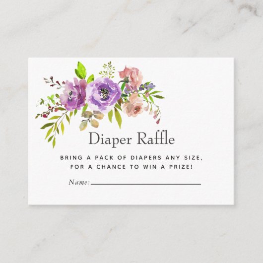 水彩フローラ春ベビーシャワーおむつラッフル エンクロージャーカード (正面)