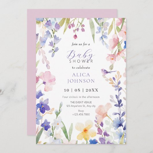 水彩フローラ春ベビーシャワー招待状 招待状 (正面/裏面)