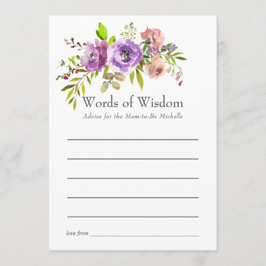 水彩フローラ春ベビーシャワー アドバイスカード (正面)