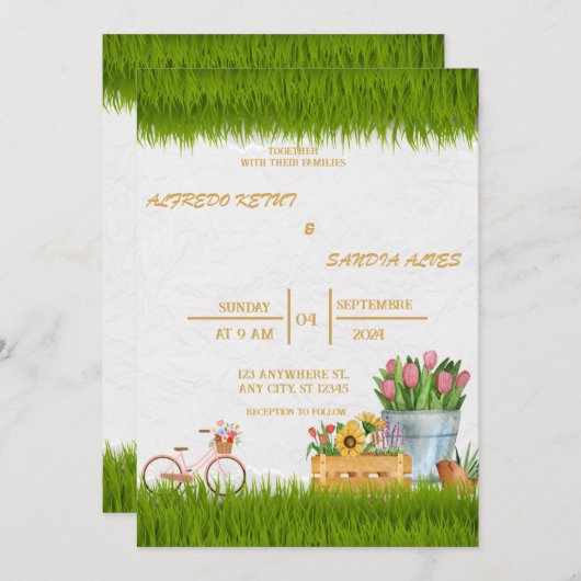 水彩フローラ春結婚マウンテンズインビタ 招待状 (正面/裏面)