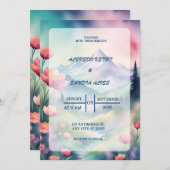 水彩フローラ春結婚山 招待状 (正面/裏面)