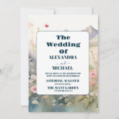 水彩フローラ春結婚山 招待状 (正面)