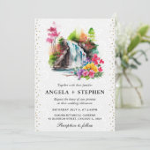 水彩フローラ春結婚滝 招待状 (スタンド正面)