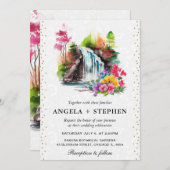 水彩フローラ春結婚滝 招待状 (正面/裏面)