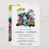 水彩フローラ春結婚滝 招待状 (正面/裏面)