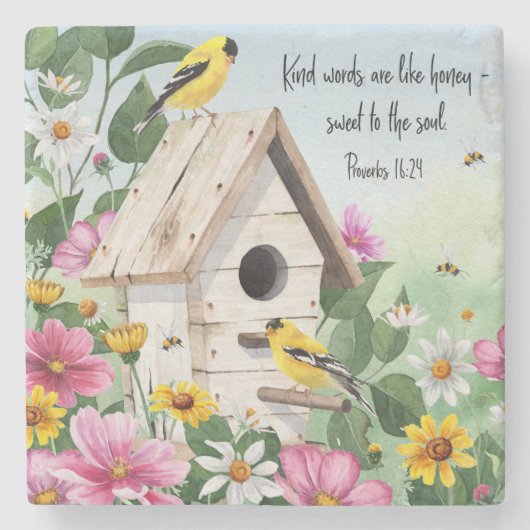 水彩フローラ春鳥 ストーンコースター (正面)