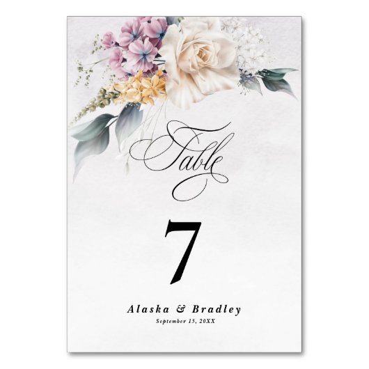 水彩フローラ書モダン結婚の テーブルナンバー (正面)