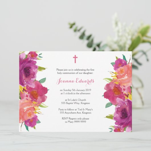 水彩フローラ最初の通信パーソナライズされた 招待状 (スタンド正面)