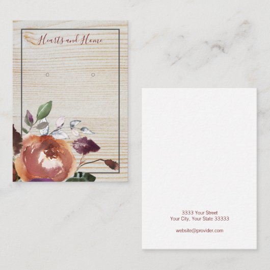 水彩フローラ木製イヤリング表示カード 名刺 (正面/裏面)