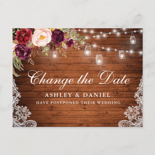 水彩フローラ木製メイソンジャーズが日付を変更 ポストカード (正面)