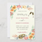水彩フローラ枠結婚式招待状 (正面)