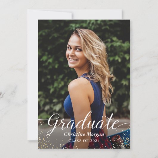 水彩フローラ植物卒業パーティー写真 招待状 (正面)