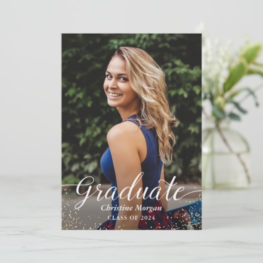 水彩フローラ植物卒業パーティー写真 招待状 (スタンド正面)