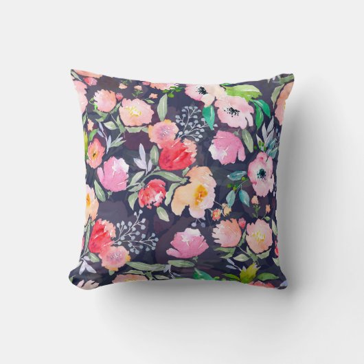 水彩フローラ植物図柄と継ぎ目無しb クッション (正面)