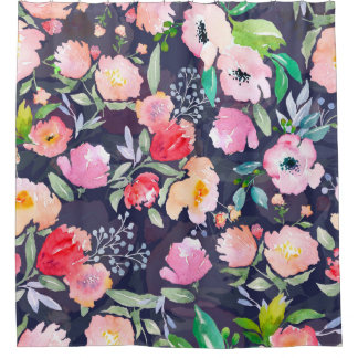 水彩フローラ植物図柄と継ぎ目無しb シャワーカーテン