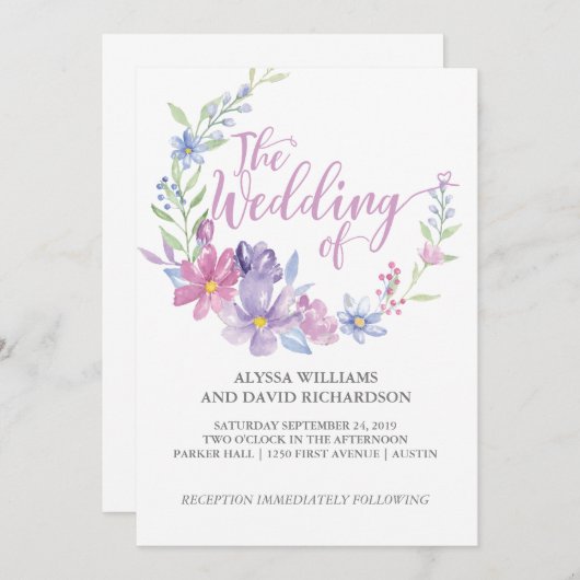 水彩フローラ植物学リース |の結婚カード 招待状 (正面/裏面)