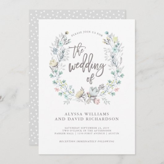 水彩フローラ植物学リース | 結婚s 招待状 (正面/裏面)