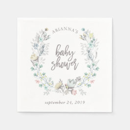 水彩フローラ植物学リース |赤ちゃんシャワー スタンダードカクテルナプキン