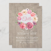 水彩フローラ植物性リース素朴結婚ズ 招待状 (正面/裏面)