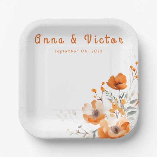 水彩フローラ植物性ロマンチックナプキン ペーパープレート (正面)