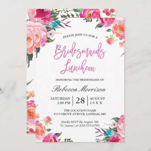 水彩フローラ植物花嫁昼食会 招待状 (正面/裏面)