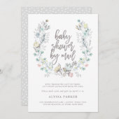 水彩フローラ植物|メールでのベビーシャワー 招待状 (正面/裏面)