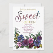 水彩フローラ植物Sweet sixteen 招待状 (正面)
