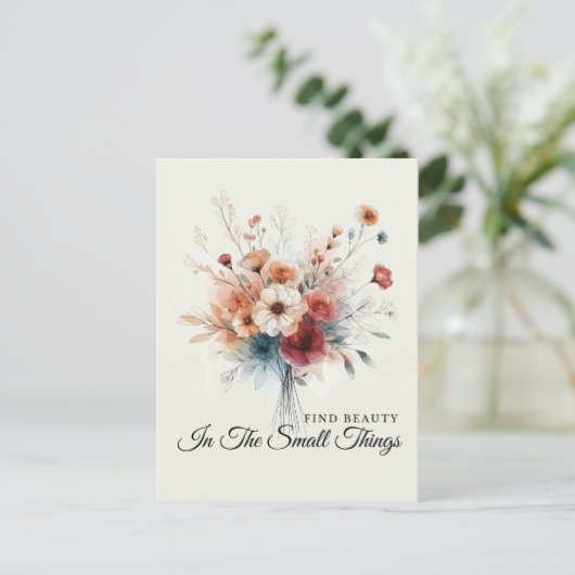 水彩フローラ検索美しい前向き引用文Boho ポストカード (スタンド正面)