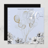 水彩フローラ気球サプライズ誕生日パーティー 招待状 (正面/裏面)