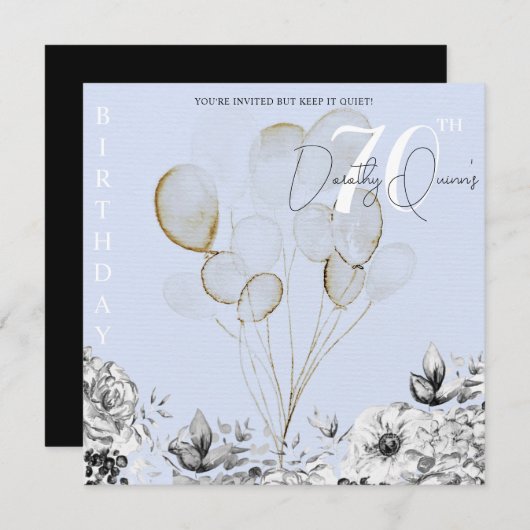 水彩フローラ気球サプライズ誕生日パーティー 招待状 (正面/裏面)