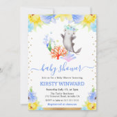 水彩フローラ水中サメ赤ちゃんシャワー 招待状 (正面)