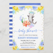 水彩フローラ水中サメ赤ちゃんシャワー 招待状 (正面/裏面)
