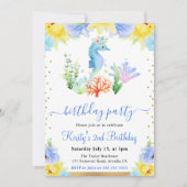 水彩フローラ水中シーホース誕生日 招待状 (正面)