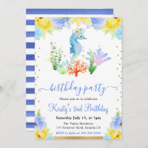 水彩フローラ水中シーホース誕生日