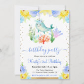 水彩フローラ水中ナルワル誕生日 招待状 (正面)