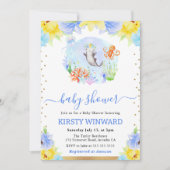 水彩フローラ水中動物赤ちゃんシャワー 招待状 (正面)