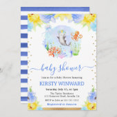 水彩フローラ水中動物赤ちゃんシャワー 招待状 (正面/裏面)