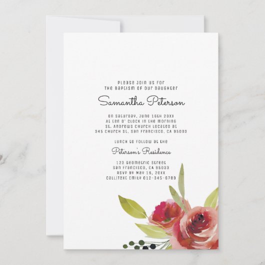 水彩フローラ洗礼招待状 招待状 (正面)