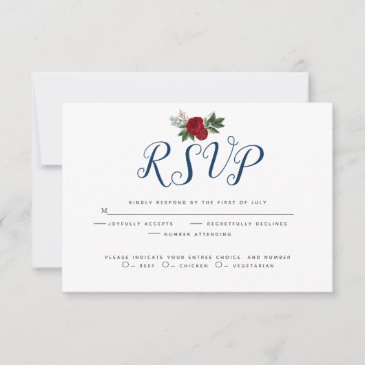 水彩フローラ深いブルーブルガンディープオーニー 出欠カード (正面)