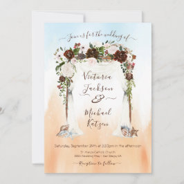 水彩フローラ熱帯ビーチキャノピー結婚ズ 招待状