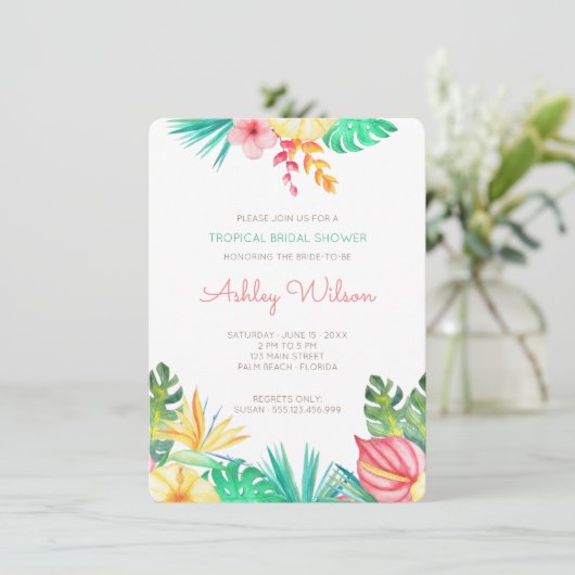 水彩フローラ熱帯ブライダルシャワー招待状 招待状 (スタンド正面)