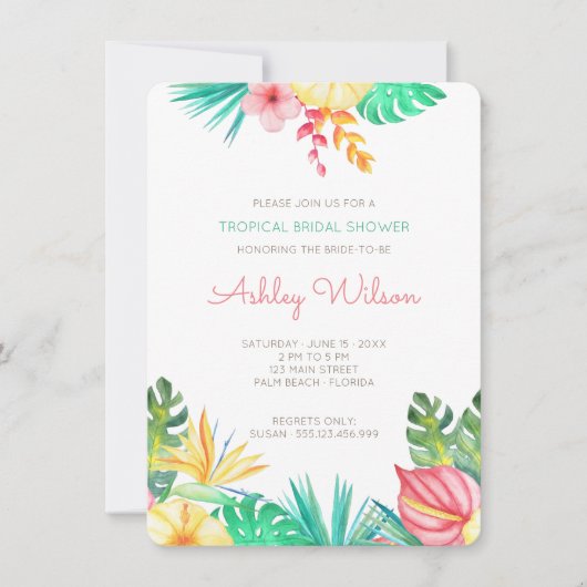水彩フローラ熱帯ブライダルシャワー招待状 招待状 (正面)