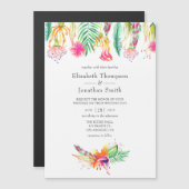 水彩フローラ熱帯夏ビーチ結婚式 マグネット招待状 (正面/裏面)