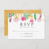 水彩フローラ熱帯夏ビーチ結婚式 出欠カード (正面/裏面)